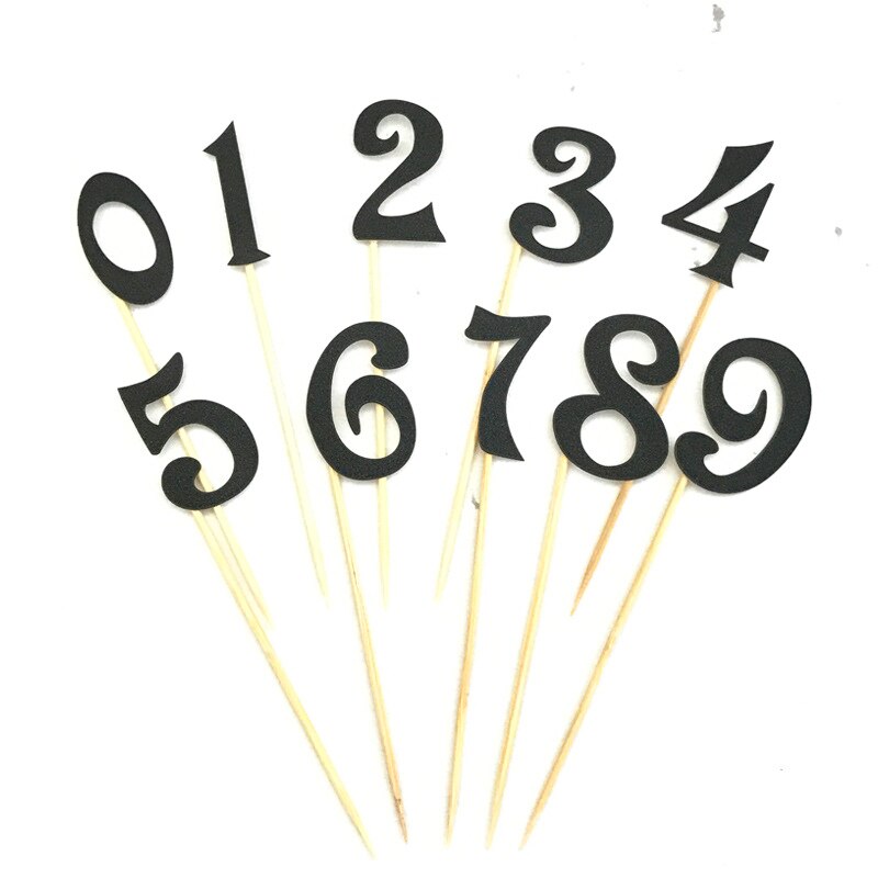 10Pcs/Set 0-9 Gold Silver Glitter Numbers Cake Flag Topper Kit Wedding Children Birthday Cupcake Party Decoration