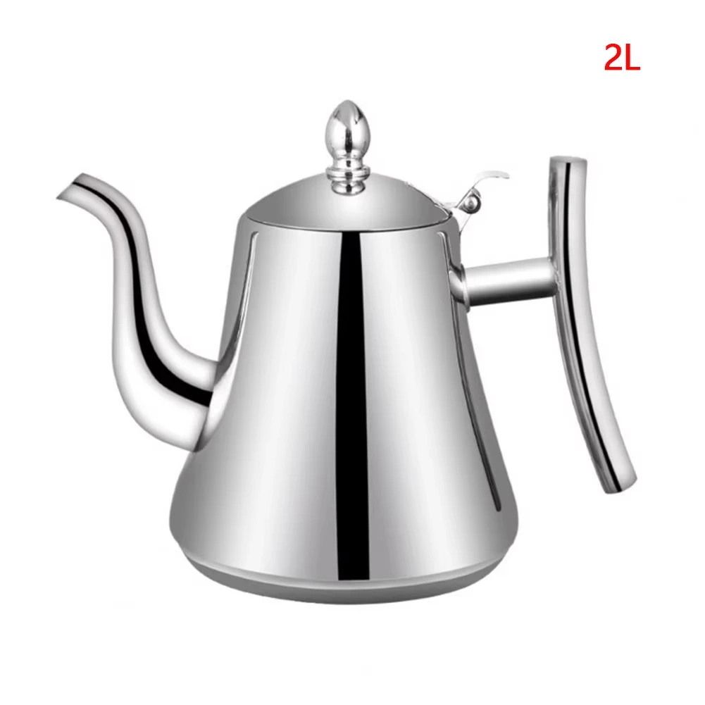 1.0L/1.5L/2.0L Thickened Stainless Steel Teapot Hotel Restaurant Household Induction Cooking Flower Tea Pot: Silver