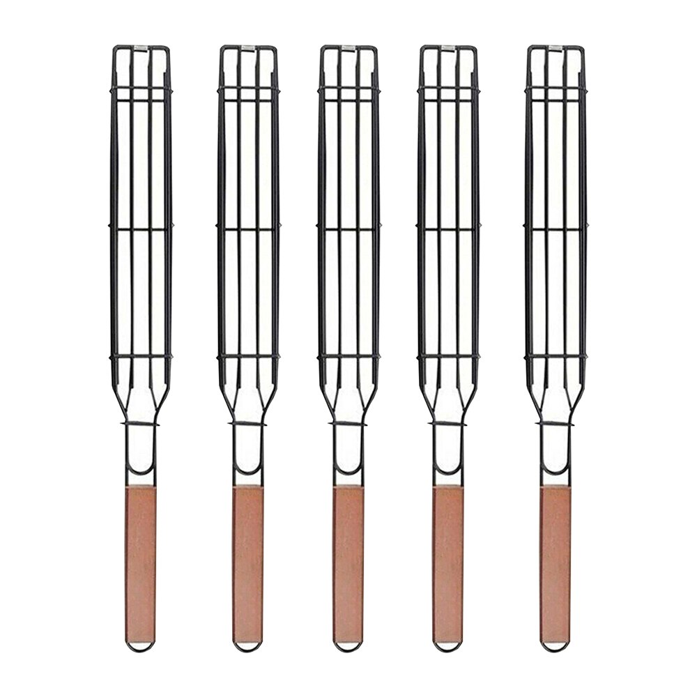 BBQ Grill Mesh Stainless Steel Barbecue Grilling Basket Portable Fish Grilling Mesh Barbecue Basket BBQ Tool Kitchen Accessories: 5 PCS