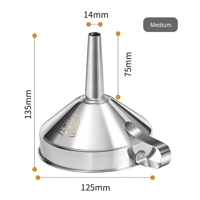 Stainless Steel Funnel Kitchen Oil Liquid Dispensing Thicken Metal Funnel with Detachable Strainer Filter Cook Oil Wine Funnel: Medium