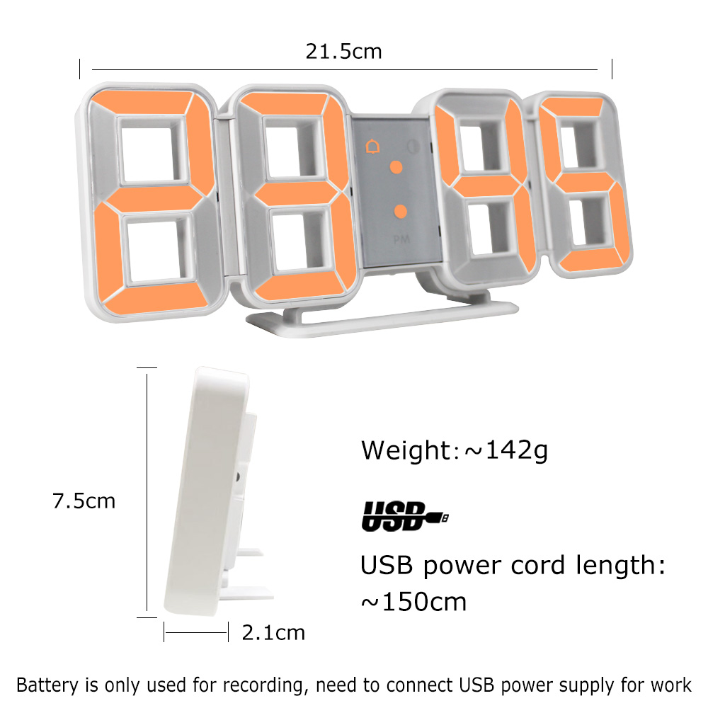 Reloj de pared Digital 3D LED gran tiempo calendar... – Grandado