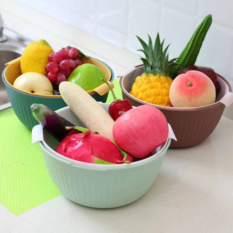 Baske Living Room Two-color Draint Kitchen Multifunctional Double-dish Washing Basket Fruit Basket Home Water Filt