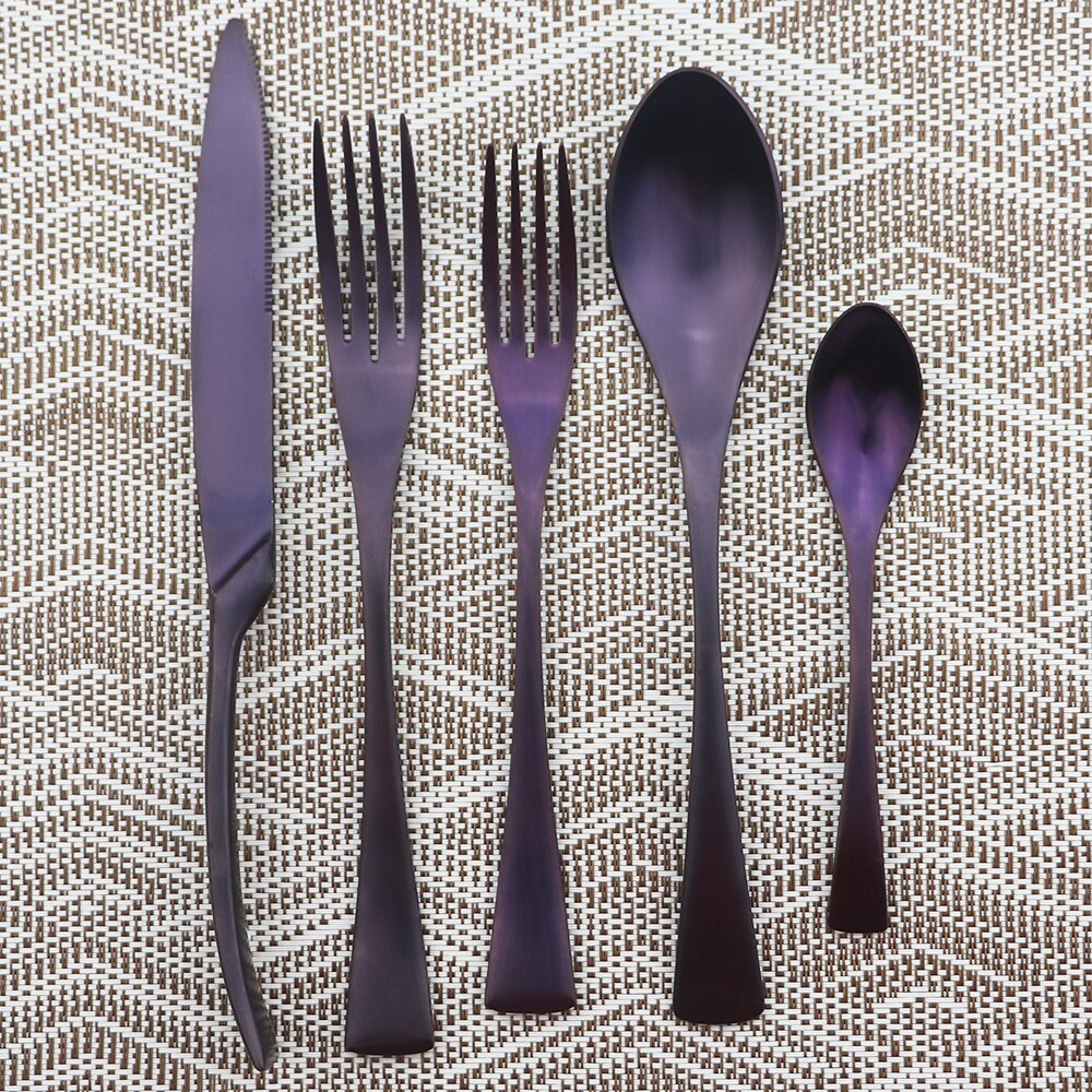 Paars Restaurant Herbruikbare Servies Set Metalen Bestek Set Rvs Keuken Servies Mes Vork Lepel Set: 5pcs d