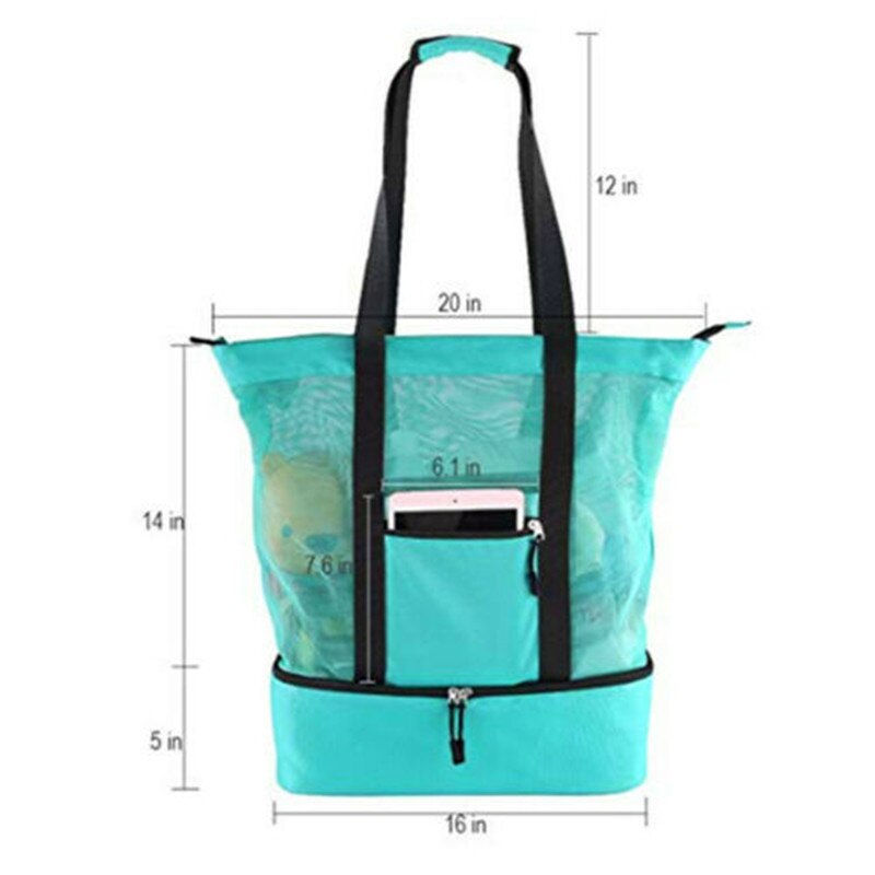 Handheld Lunch Bag Cooler Picnic Net Mesh Beach Tote Bag Vacation Bag Shopper Food Drink Storage