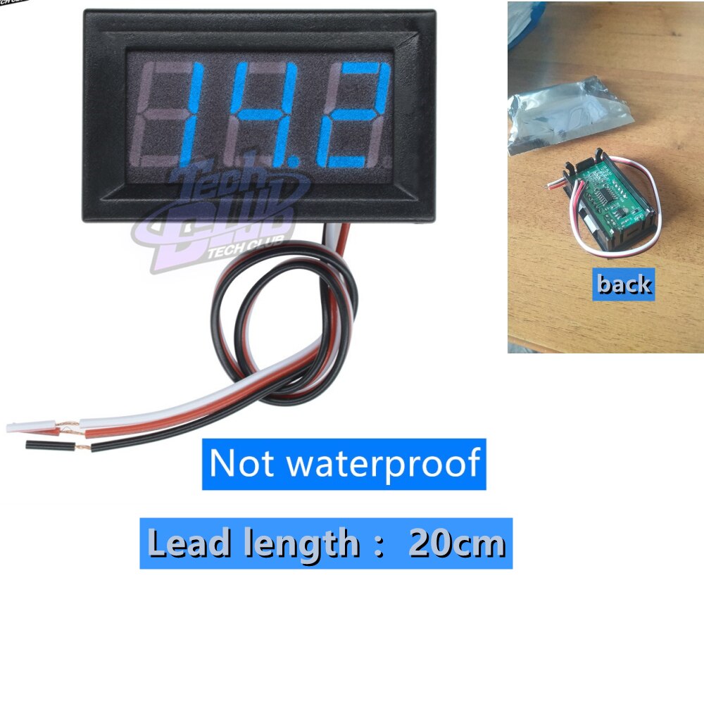 Dc 8-18v ipx 6 vandtæt digital voltmeter 12v bilbåd motorcykel 0.56 tommer led display volt spændingsmåler mini tester panel: Blå  dc4.5v-30v