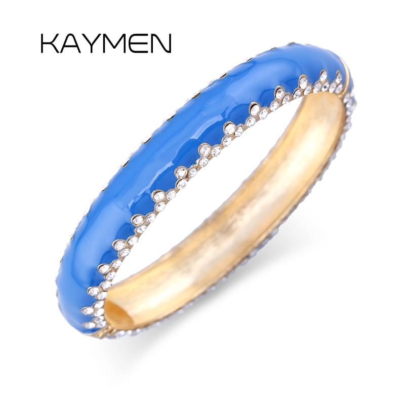 KAYMEN Moda Expansível Pintadas de Esmalte Com Strass Cuff Bangle Pulseira para Meninas Colorido Declaração Bangle 3 Cores 3142