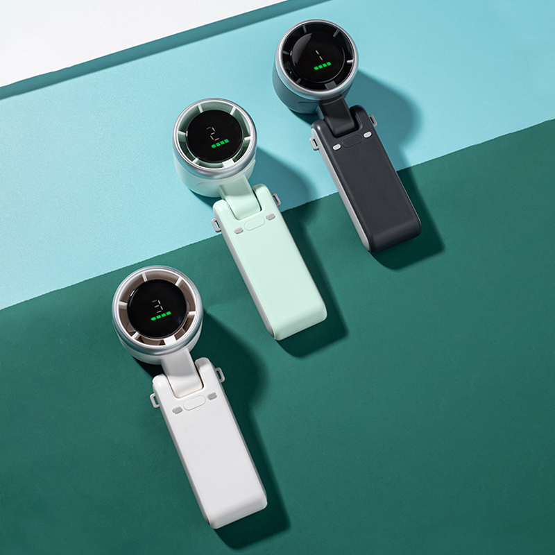 1pc handhållna fläktar med digital display bärbar resefläkt mini hopfällbar skrivbordsfläkt med 5- justerbara hastigheter för utomhusbruk