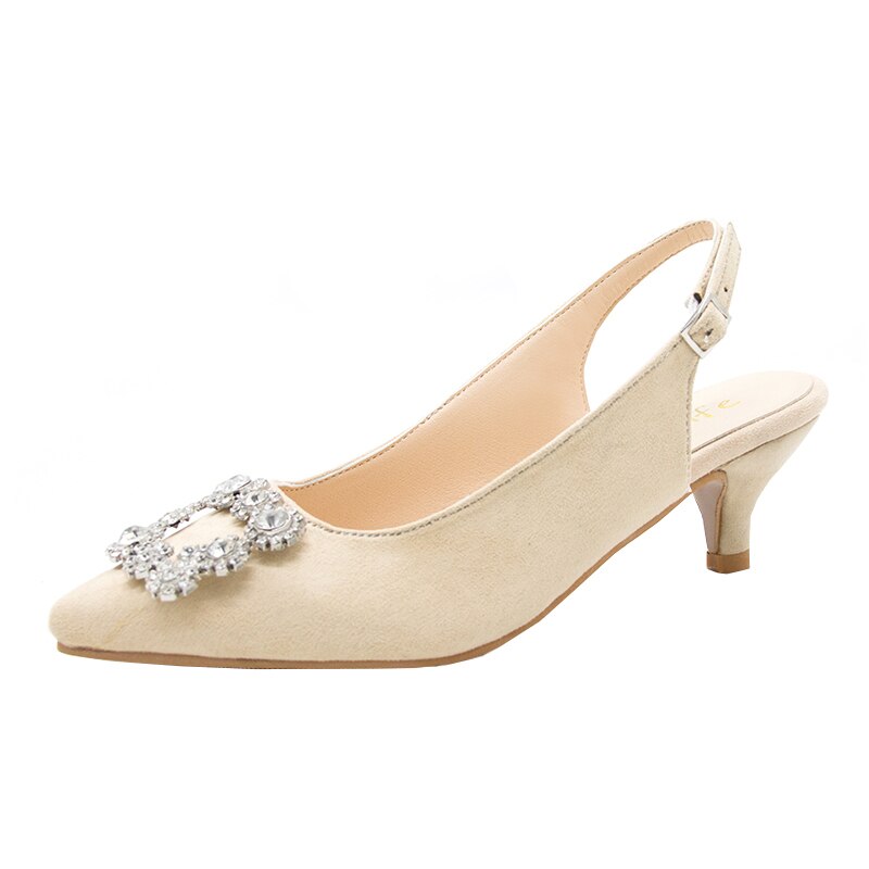 Luksus kvinder bryllup sko høje hæle rhinestone pu kvinde pumps spidse tå fest sko tynde hæle forår efterår: Beige / 36