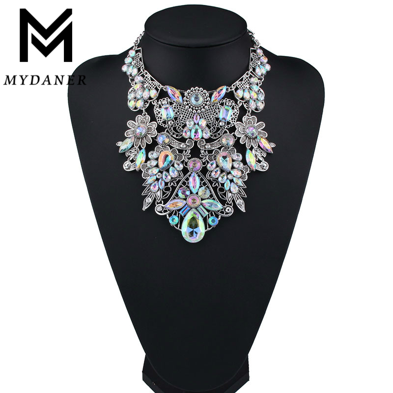 MYDANER Brand Rhinestone Multicolored Bohemian Good Chunky Collar Women Choker Maxi Statement Necklace Jewelry