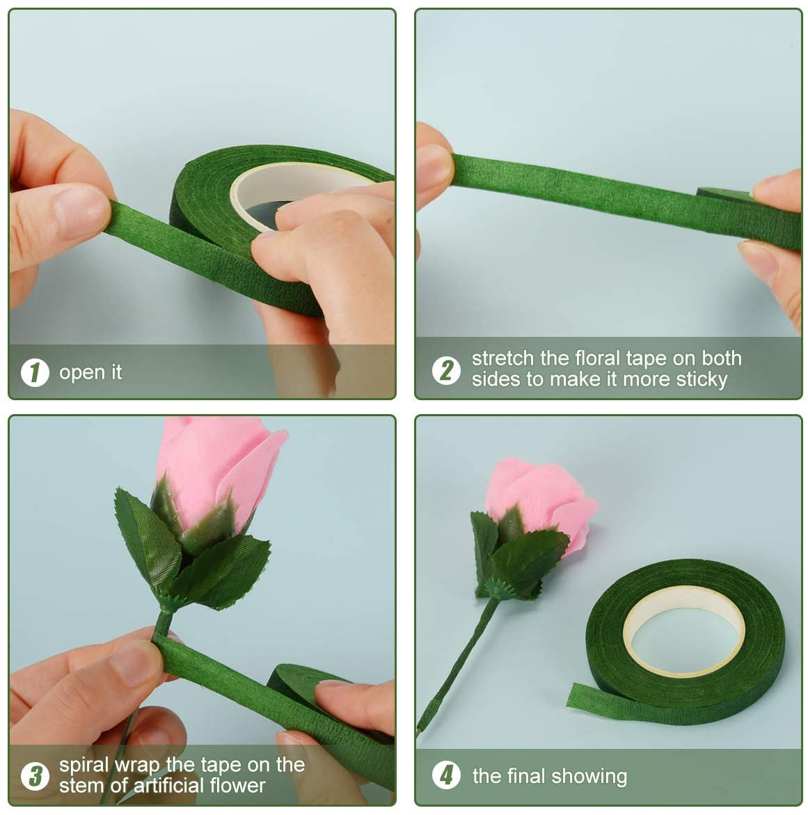 Cintas de flores verdes para envolver tallo de ramo y floristería, cintas para proyectos de manualidades, 1/2 "de ancho, cinta de floristería verde de 30 yardas, 2 cintas