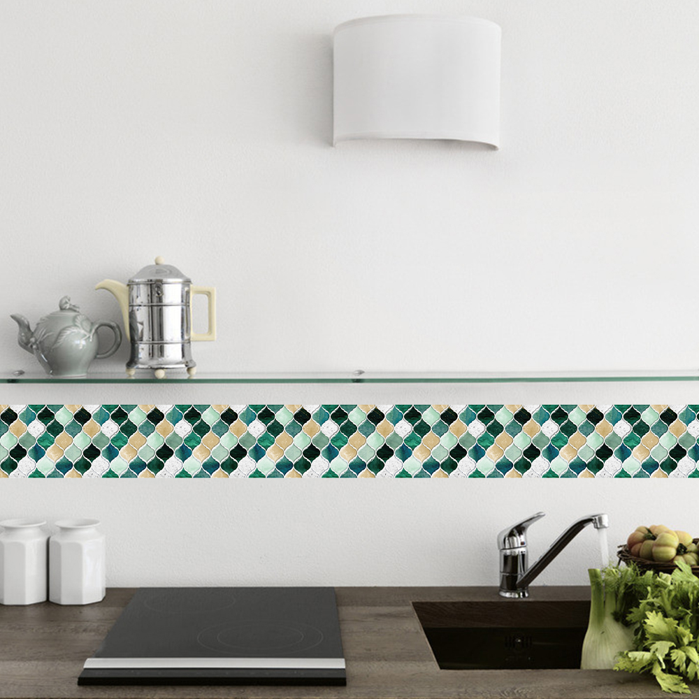 Funlife® Green Yellow Mosaic Wall Stickers Vinyl Wall Border Eco-Friendly PVC Self-Adhesive Oil-Proof Tile Stickers for Bathroom