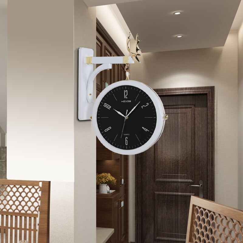 Relojes de pared redondos de doble cara, Relojes de pared de doble cara, reloj de pared Vintage Retro, decoración del hogar, marco de Metal, cubierta de esfera de cristal