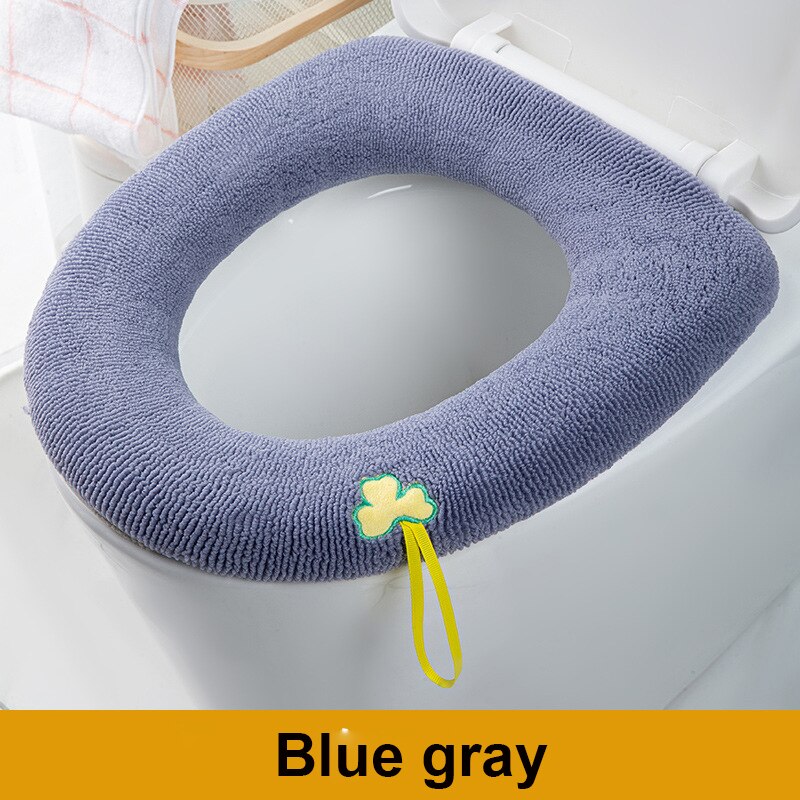 Universal Toilet Seat Thickened Mat Soft Warm Washable Bathroom Toilet Seat with Handle Closestool Mat Seat Case Toilet Lid: Blue gray