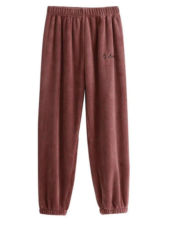 Sleep Bottom Pants Women Winter Full Length Pajama Pants Flannel Casual Soft Warm Daily Homewear Plus Velvet Loose pants: Auburn / 65-75KG