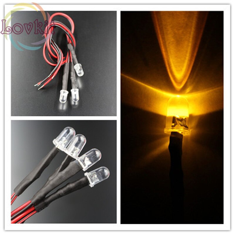 20X 5MM Round Top Pre-Wired LED 12v Resistor Yellow Bright Emitting Diode 12V DC 20CM Pre Wired Led Diodes Car Lamp DIY