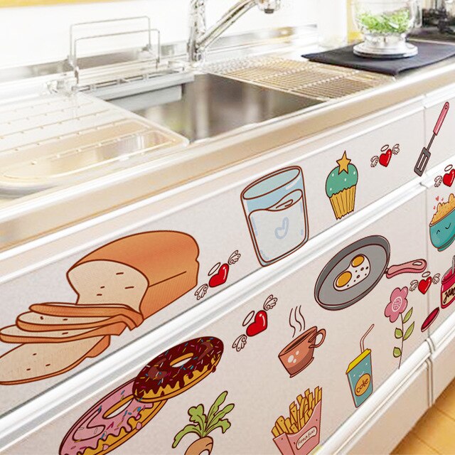 Cartoon Lovley Voedingsmiddelen Keuken Muurstickers Art Pvc Diy Vinyl Muurstickers Mode Heerlijk Eten Home Decor Waterdicht Verwijderbare