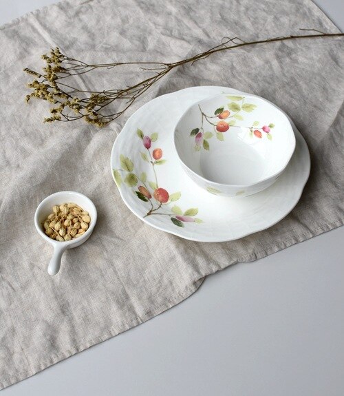 Bone China Plate Steak Plate Western Plate 8 Inch Japanese and Korean Style Orchard Relief Mat Pattern Rice Plate