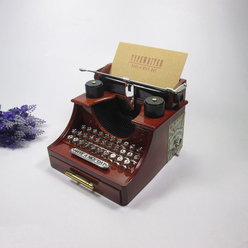 Klassieke Muziek Uurwerk Speelgoed Schrijfmachine Mini Vintage Stijl Lade Creatieve Retro Houten Clockwork voor Tafel Decoratie