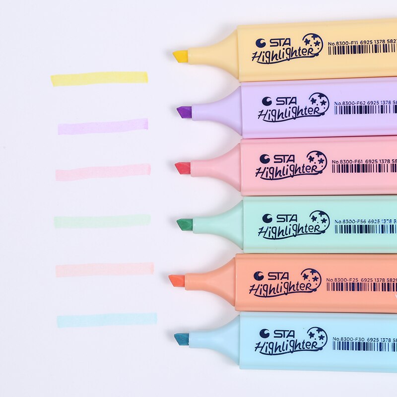 Mini subrayadores de colores Pastel, marcador de 6 colores, marcador de enfoque de un solo texto, papelería japonesa, 1 pieza