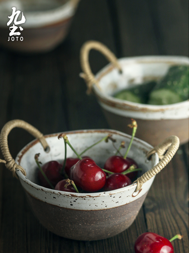 Japansk ru keramik servise mini retro skål husholdningsfrugt grøntsagsbassin simpel manuel keramisk madplade