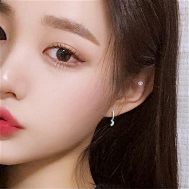 ROXI 925 Sterling Silver CZ Crystal Star Moon Stud Earrings for Women Korean Style Asymmetric Earrings Christmas Jewelry
