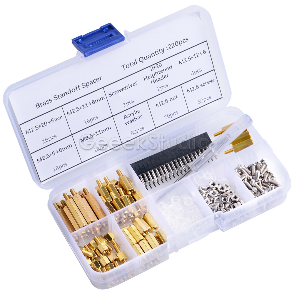 Screws Kit 220pcs Waterproof M2.5 Hex Male-Female Standoff Screws Box Nut Kit Assortment Set for Raspberry Pi Spacer