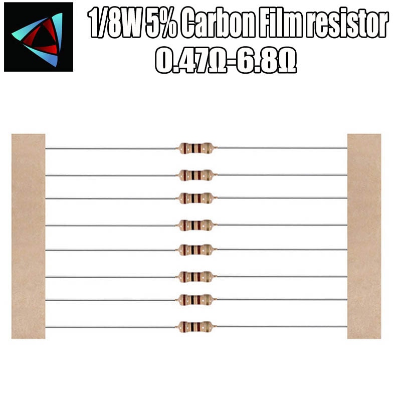 100pcs 1/8W 0.125W 5% Carbon Film Resistor 0.47R 0.5 1 1.2 1.5 1.8 2 2.2 2.4 2.7 3 3.3 3.6 3.9 4.3 4.7 5.1 5.6 6.2 6.8 ohm