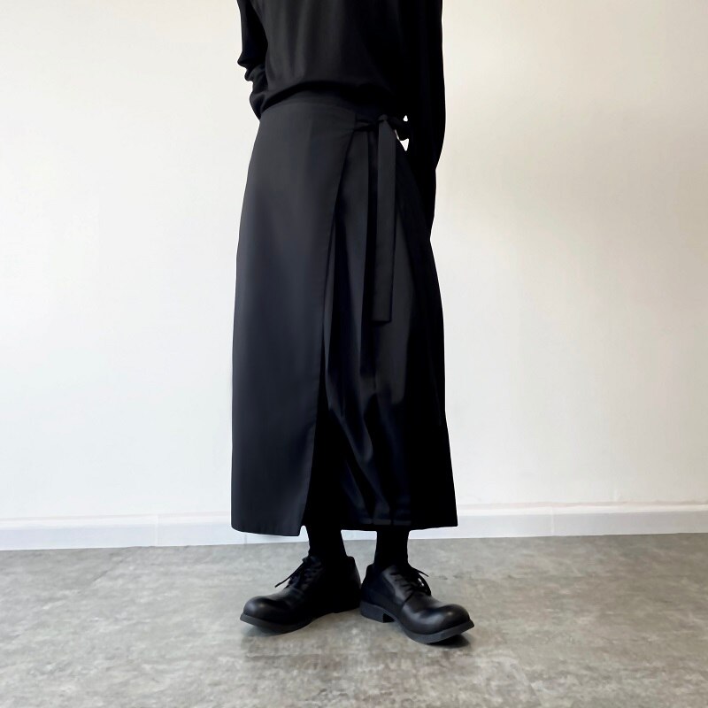 Jupe-culotte style Harajuku pour homme, Streetwear, tendance, ample, décontracté, noir, jambes larges, Kimono