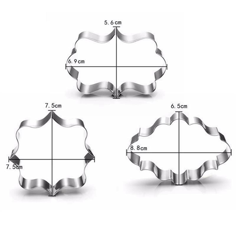 Sukkerkakeform 3 stk plakkekutterkaker ramme diy kake oval firkantet rektangel fancy rustfritt kakeform