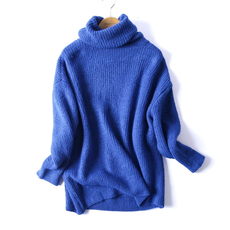 BIAORUINA Women Oversize Basic Knitted Turtleneck Sweater Female Solid Turtleneck Collar Pullovers Warm