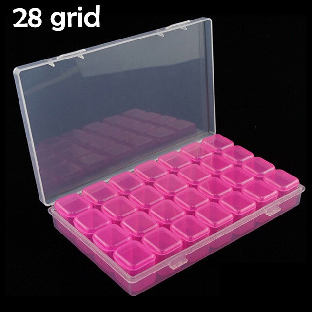 64/28 Grids 5d Diamond Painting Accessories Storage Box Diamond Painting Drill Storage Box Transparent Container: 28 rose red