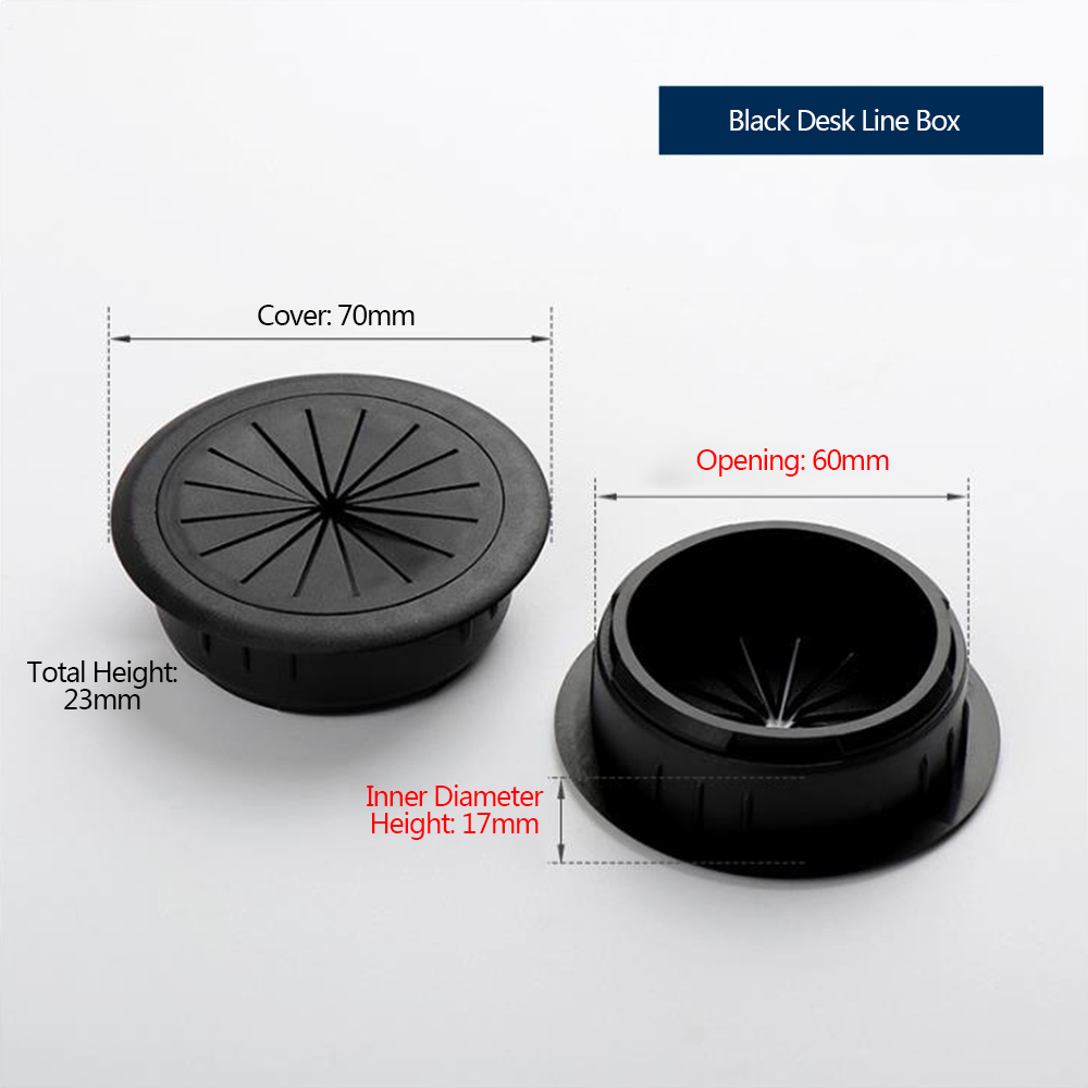1Pcs Desk Line Hole Cover 60mm Plastic Round Line Box For Furniture Cabinets Computer Desk Thread Hole Cover Office Accessories: Black