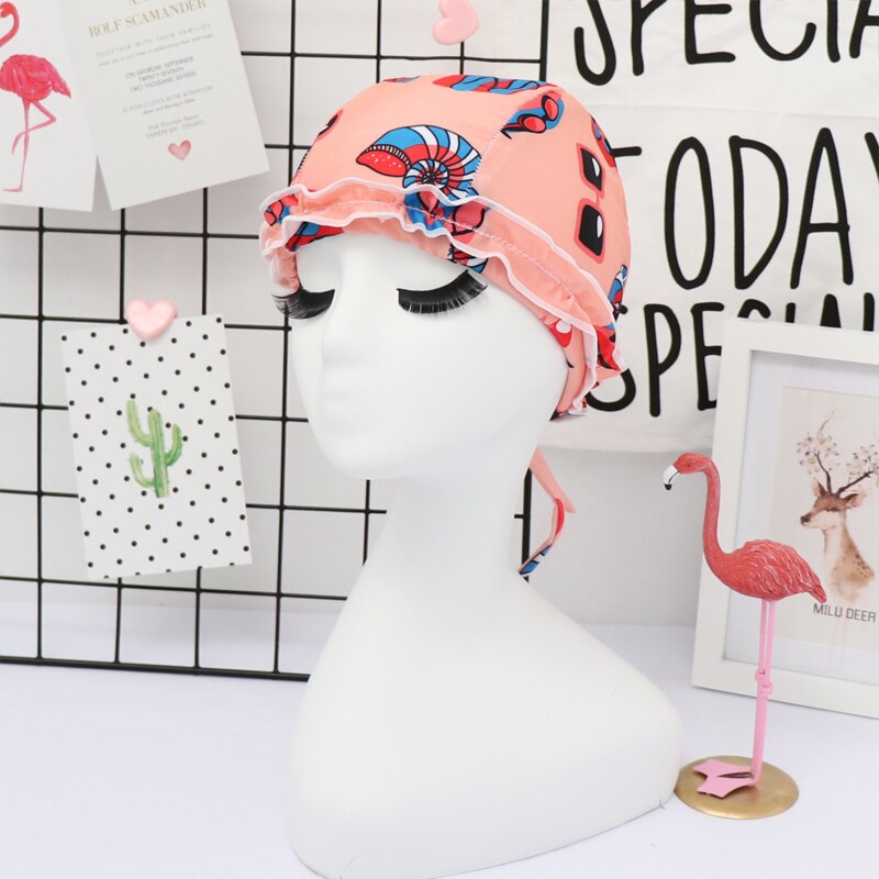 Handgemaakte kant zwembad flamingo's patroon badmuts hoed voor vrouwen lang haar badmuts strandmutsen grote gratis maat