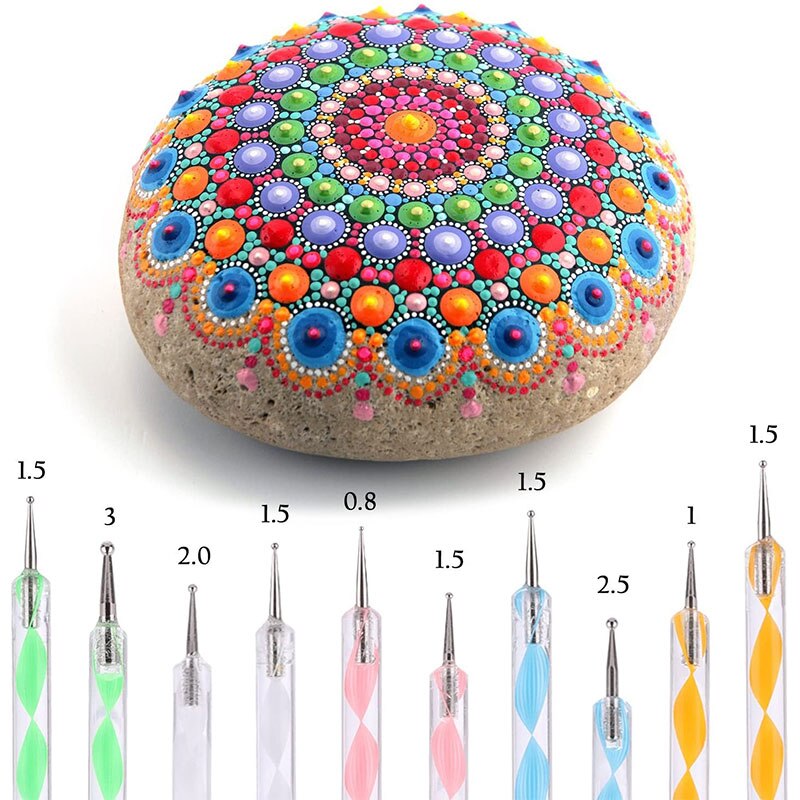 Mandala Art Dotting Tools 18 Set Including 4 Mandala Stencils, 8 Acrylic Rods, Paint Tray, 5 Double Sided Dotting Tools
