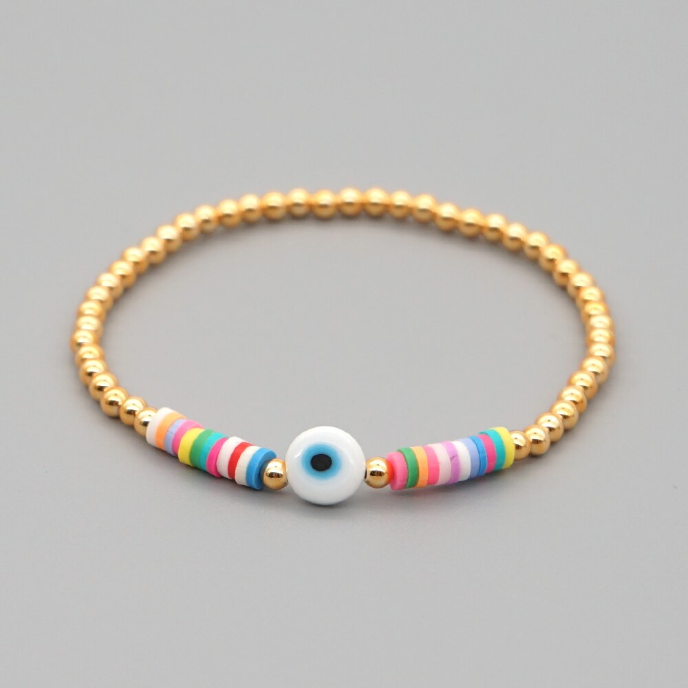 Go2Boho Turkish Evil Eye Bracelet for Women Heishi Bracelets Pulseras Greek Eye Jewelry Gold Color Beaded Braclet