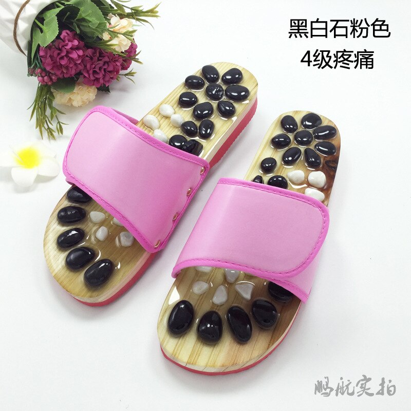 Pebble agate naturlig massasje sko svart og hvit stein punkt massasje tøfler sklisikker helse fot sko: Rosa / 8.5