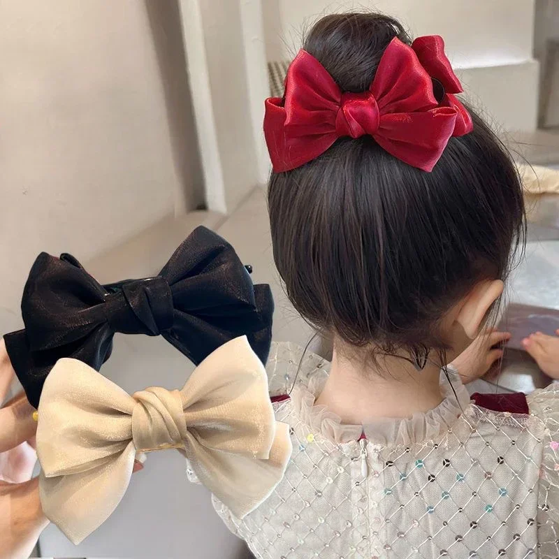 Pinza para el pelo con pajarita para mujer, coleta de terciopelo, pinza para el pelo grande fija, accesorios para la cabeza de Color sólido, para niña