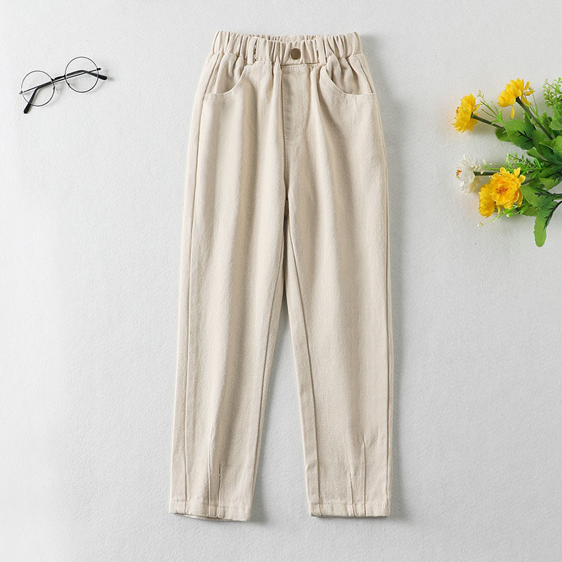 Höst vinter barn tjejer casual lös enfärgad matchande jeans barn flickor mjuka jeansbyxor byxor  w551: Aprikos / 13