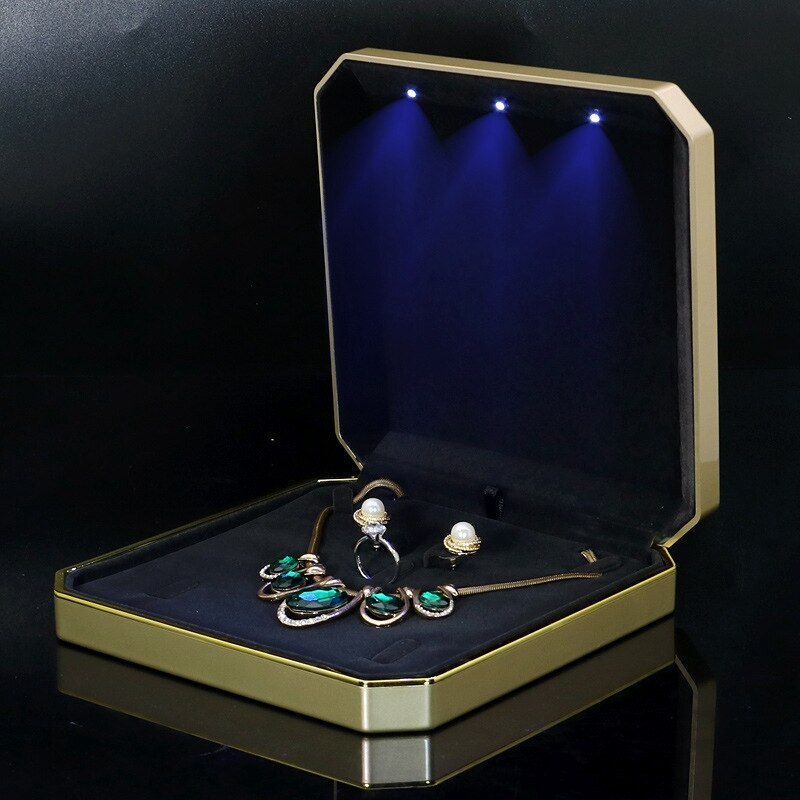 LED bijoux grand ensemble boîte organisateur perle boucle d'oreille collier affichage coffrets pour mariage pliable en plastique bijoux mallette de rangement: Gold style 3