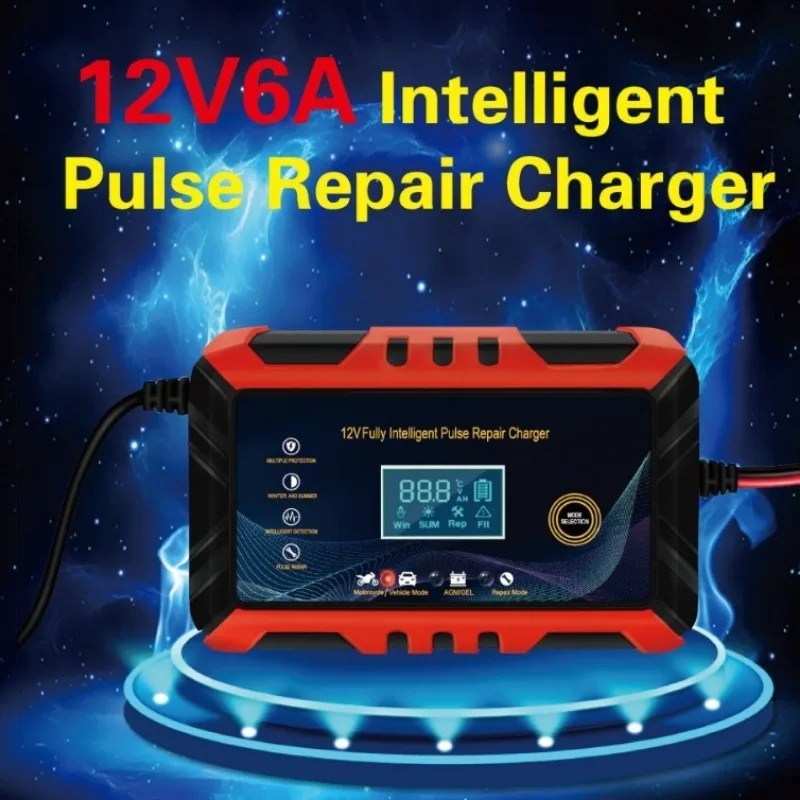 Car Battery Charger 12V Intelligent Pulse Repair LCD Display Car Battery Motorcycle Battery Charging Battery Repair Charger
