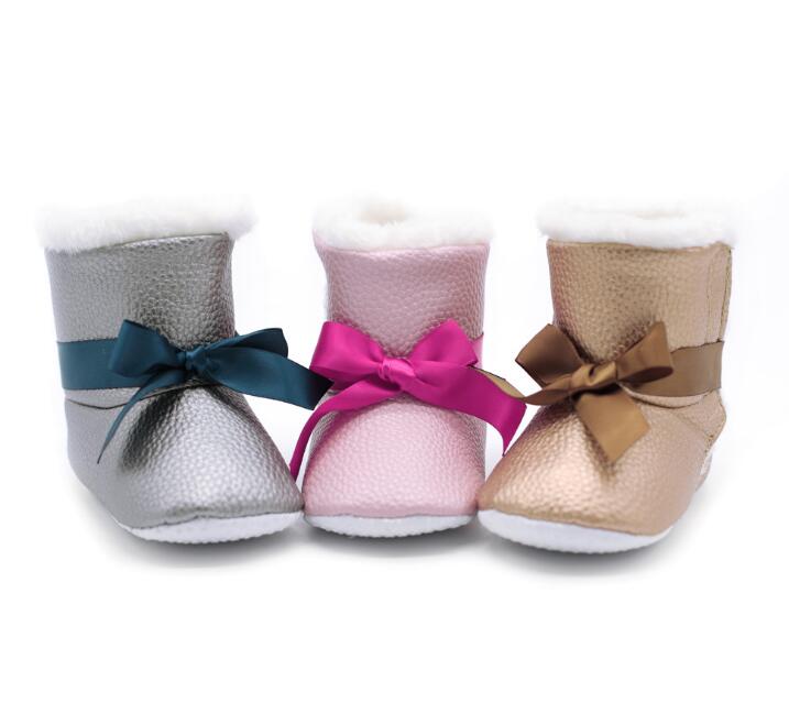 Meninas Do Bebê Botas de Neve de Pelúcia inverno Quente Sapatos Pu de Couro Liso Com Sapatos Ao Ar Livre Botas de Neve Da Criança Do Bebê Crianças Meninas sapato