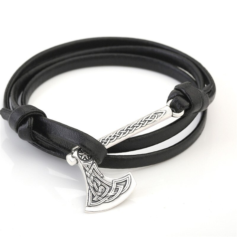 Dawapara hache de Perun amulette divinité slave du tonnerre et de la foudre dieu Perun Viking bijoux hommes Bracelets en cuir femmes: style 2 silver