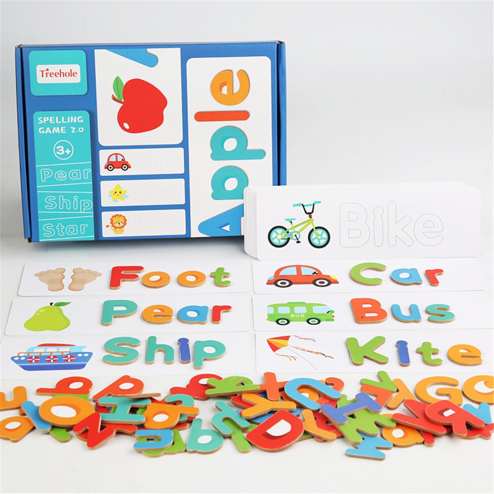 Speelgoed Woorden Games Bijpassende Brief Puzzels Educatief Spelling Games Leren Voor Kinderen 28 Kaarten En 52 Houten Brief Blok