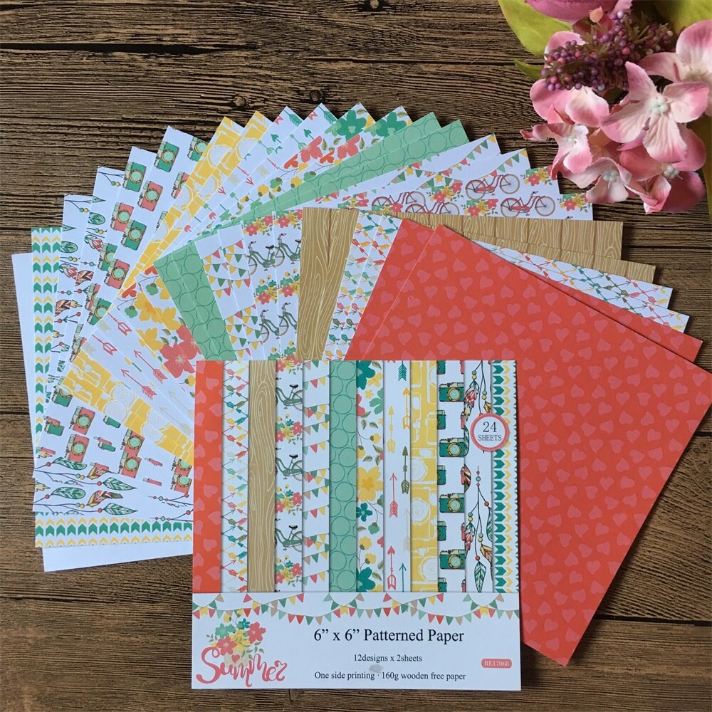 24pcs/Pack 6*6inch Summer Patterned Paper Pack Scrapbooking DIY Planner Card Making Journal Project Letter Pad