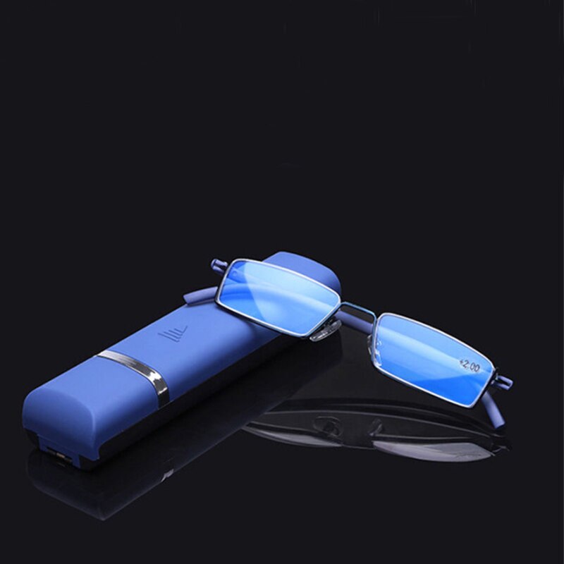 Kan Bloem Metalen Blauw Licht Leesbril Mannen Blauw Half Frame Glazen Voor Farsightness TR90 Eyewear Met Case Vergroten