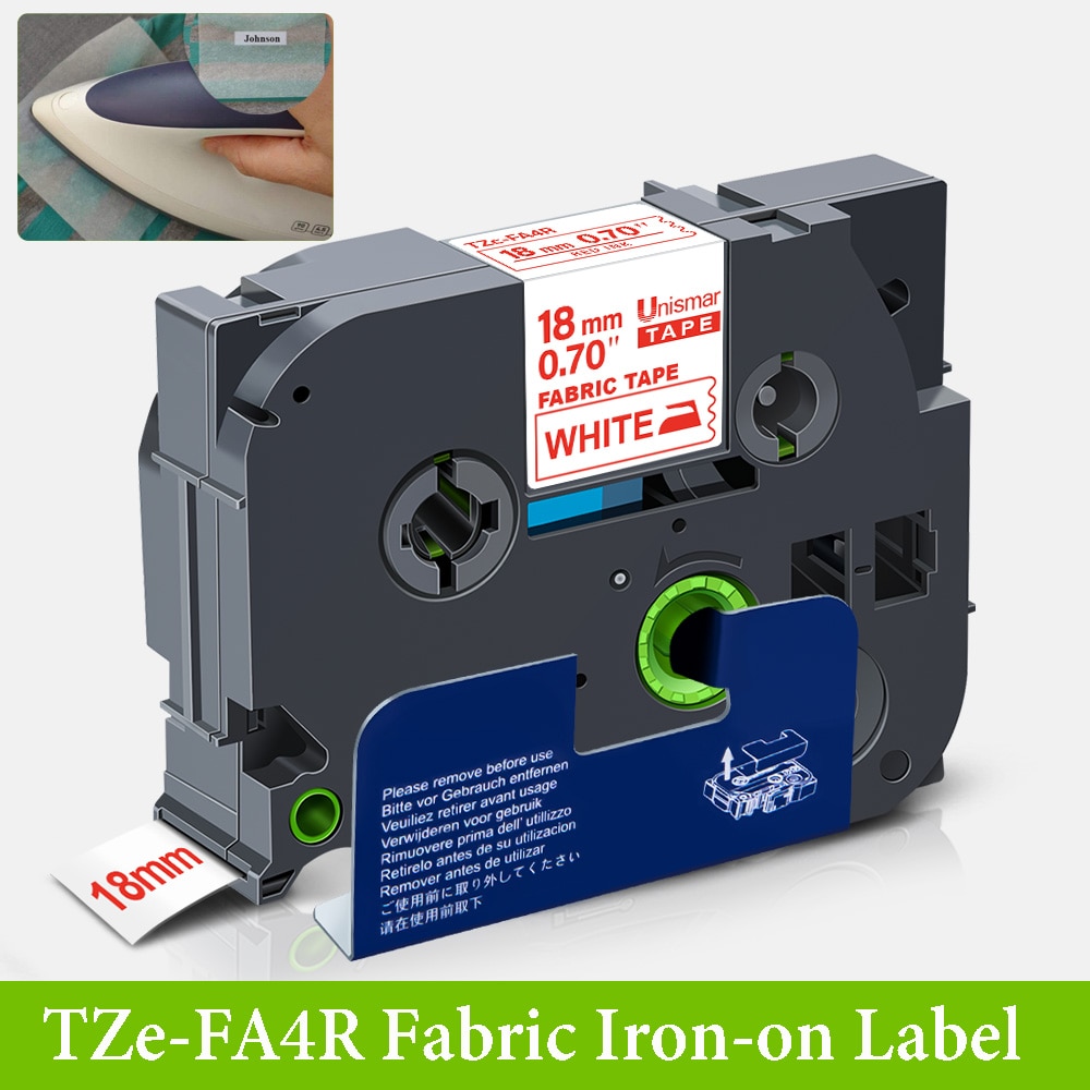 Unismar Tessuto di Ferro sulle Etichette TZe-FA4R Rosso su Bianco 3/4 "18 millimetri Etichetta Nastro TZe-FA241 Compatibile per il Fratello P-tocco LabelMaker