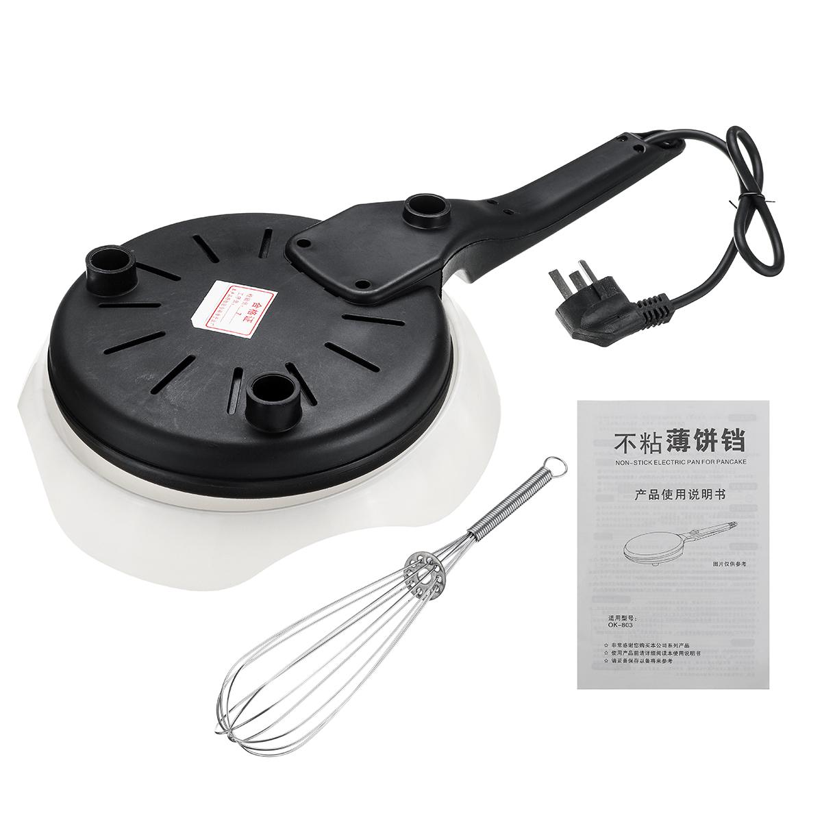 Elektrisk crepe maker 20cm non stick bagning pandekage pande stegning grill maskine med dej skål køkken madlavning værktøjer 220v 800w