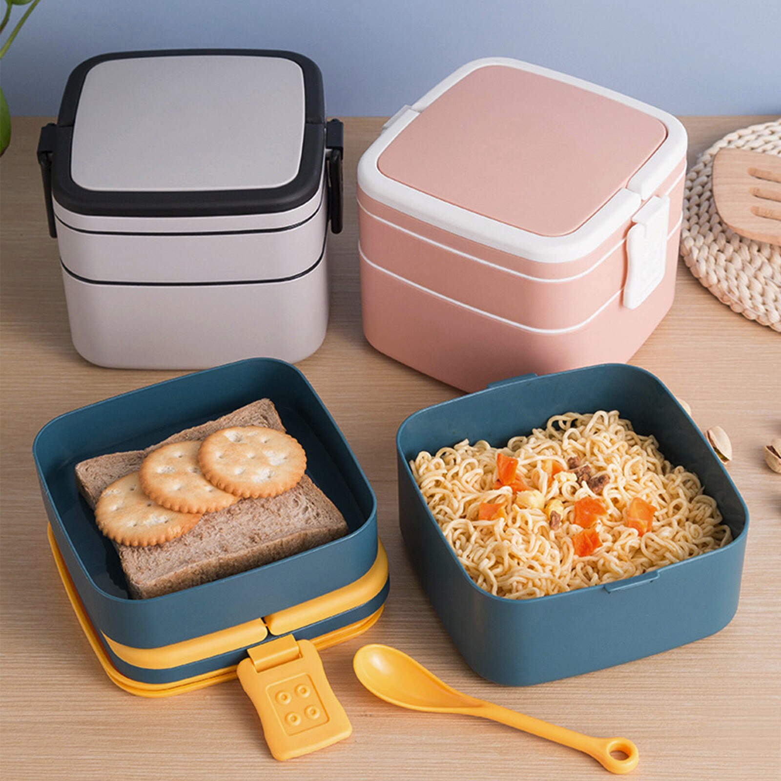 45 # Bento Box Japanse Stijl Voor Kinderen Student Voedsel Container Tarwe Stro Materiaal Lekvrije Vierkante Lunchbox met Compartiment