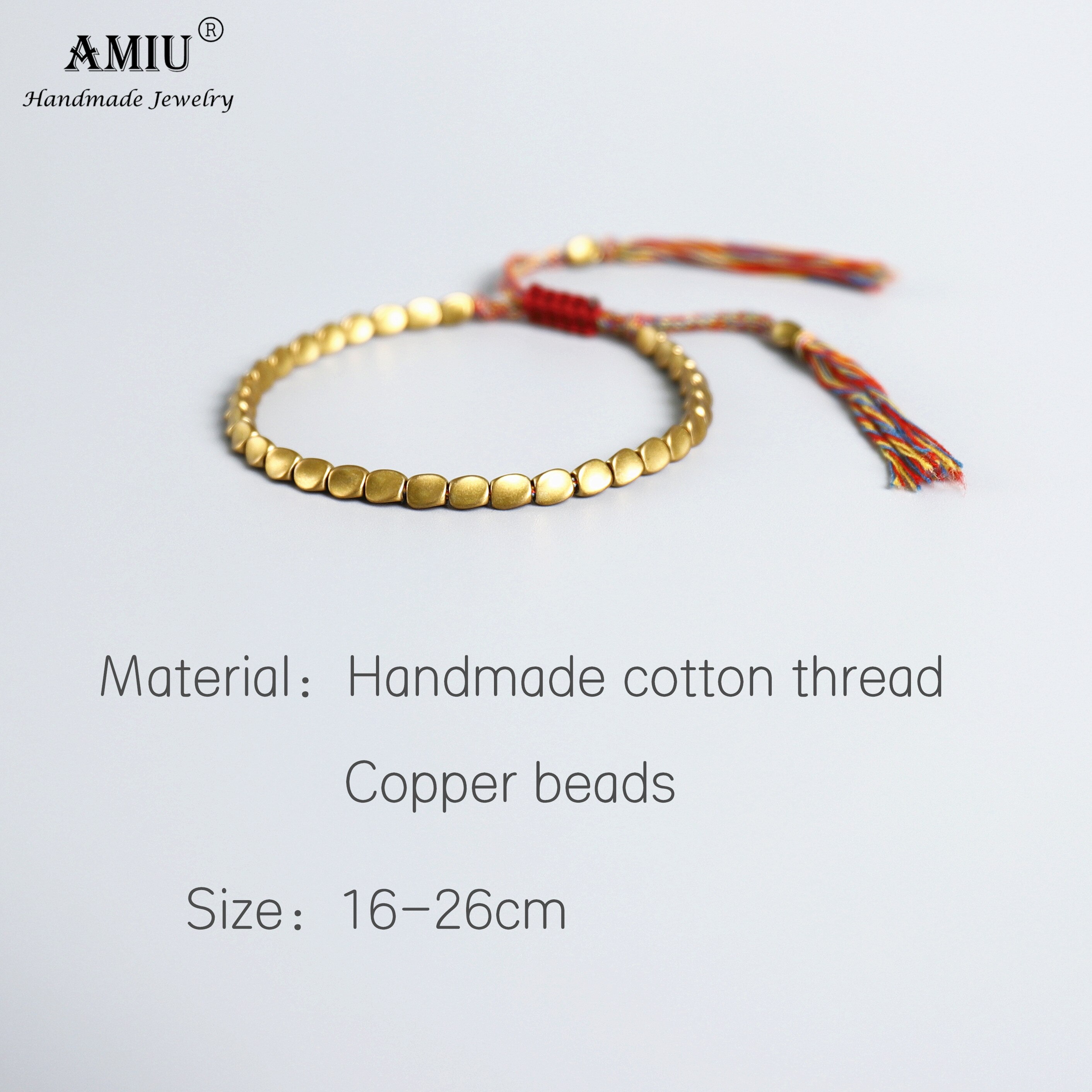 Pulseira de algodão feita à mão amiu, contas de cobre tibetanas, corda da da sorte, bracelete para mulheres e homens