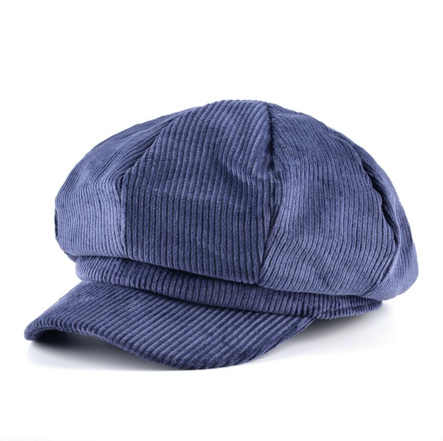 Tqmsmy unisex ottekantet hat mænd efterår corduroy stof gorras planas mænds newsboy cap kvinder ensfarvet hatte til mænd baretter: Blå